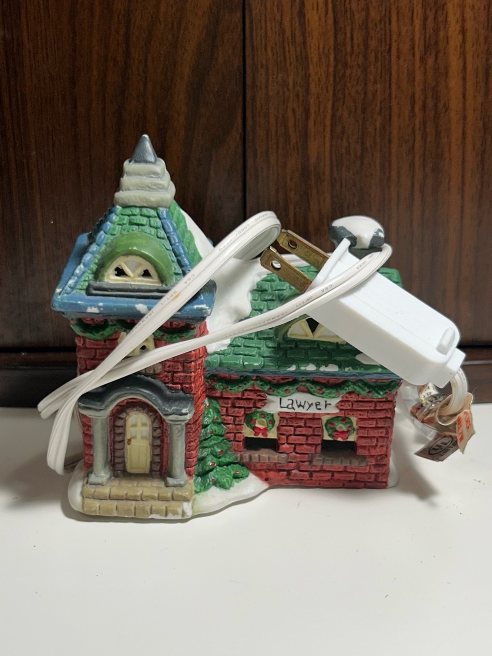 Hand-Painted Ceramic Holiday House Night Light - Red & Green